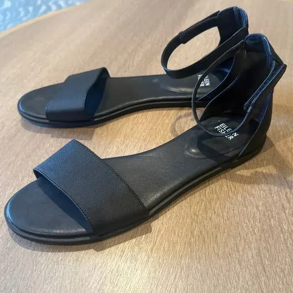 Eileen Fisher Razz 10 tumbled leather ankle strap sandal 2828 - Picture 5 of 8